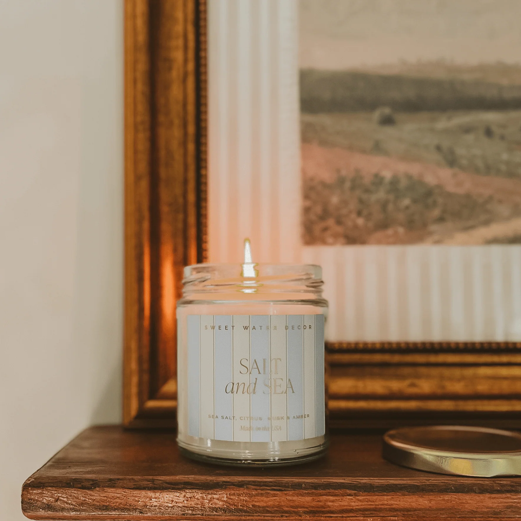 Salt and Sea Soy Patterned Candle (9oz Clear Jar) - Image 4